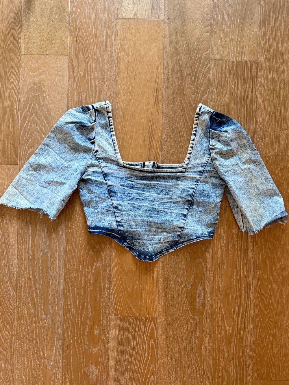Thrill Light Blue Washed Denim Cropped Square-Neck Top used